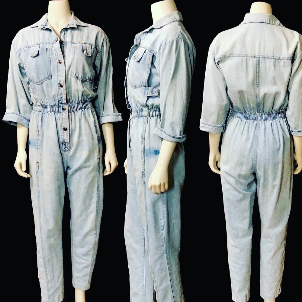 IDEAS Acid Wash Denim Utility Jumpsuit